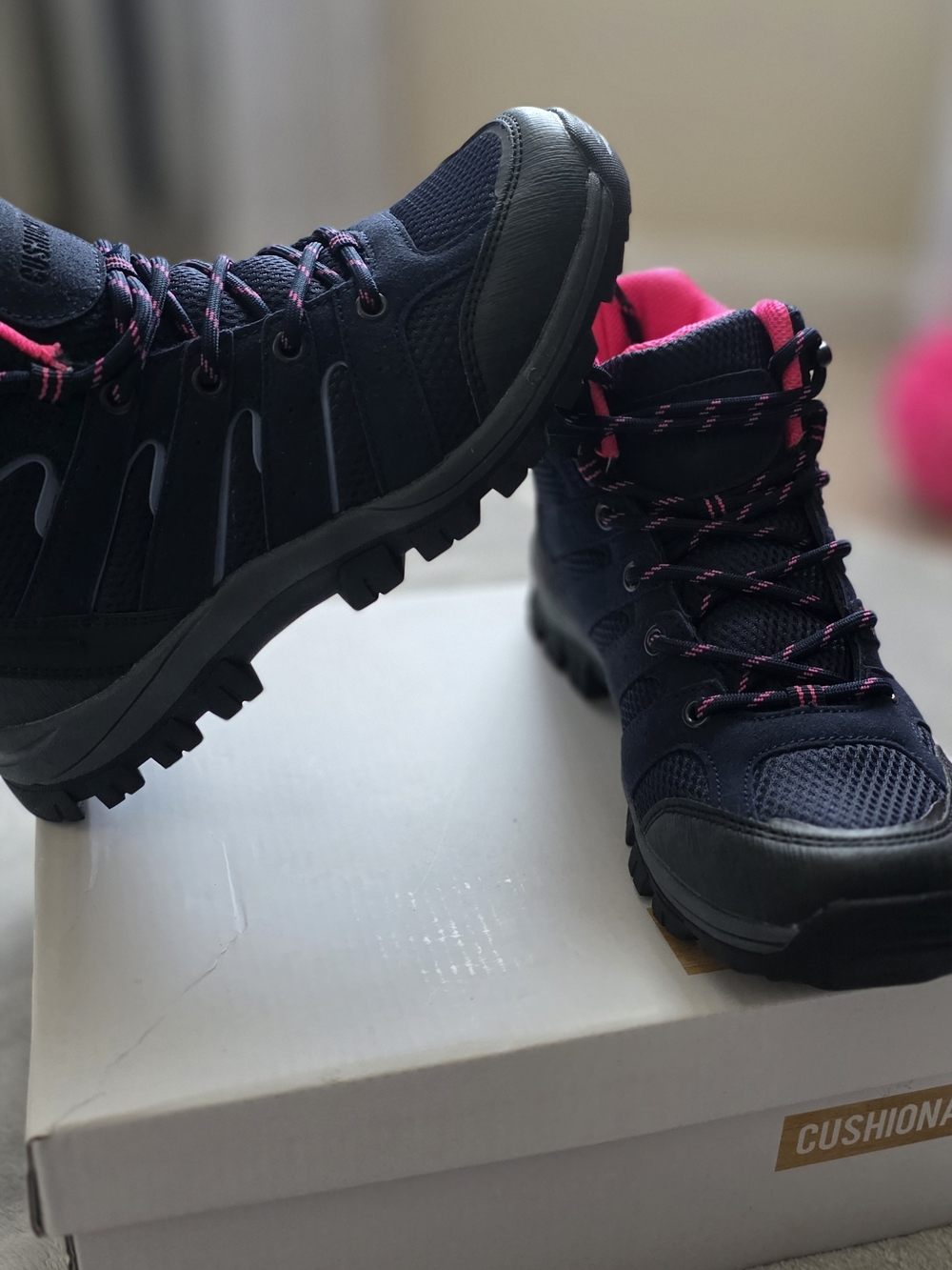 Women's Navy and Pink Lace-Up Hiking Boots
